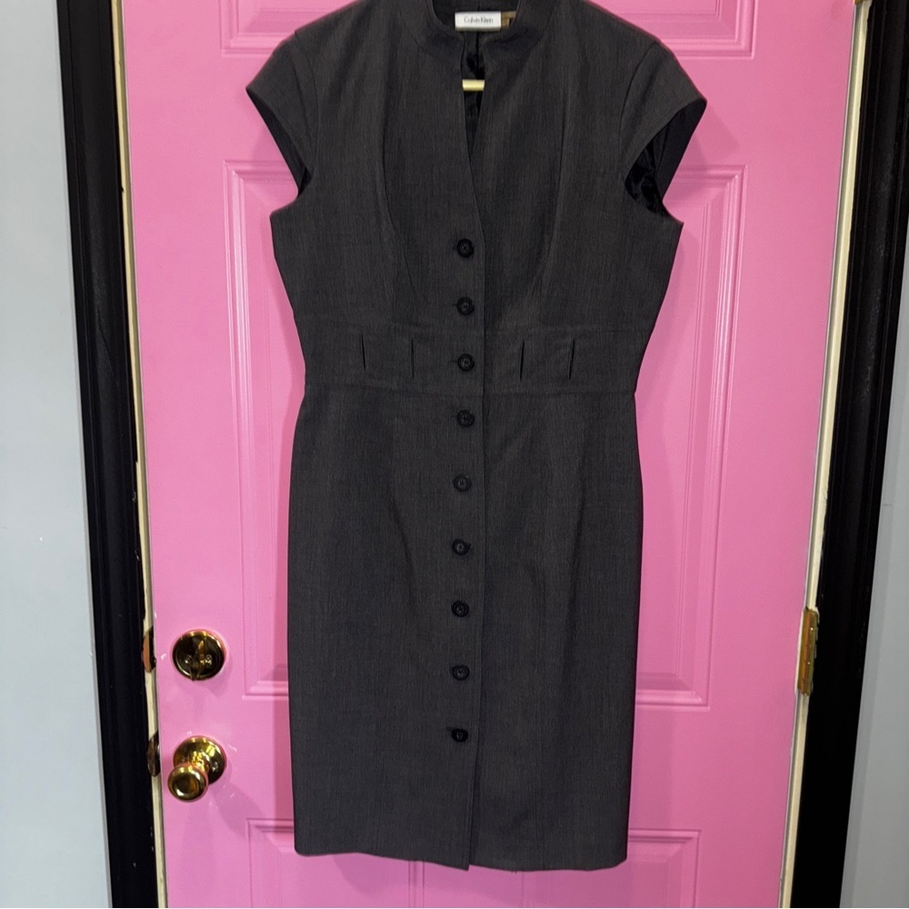Calvin Klein Charcoal Button-Front Midi Dress - image 1